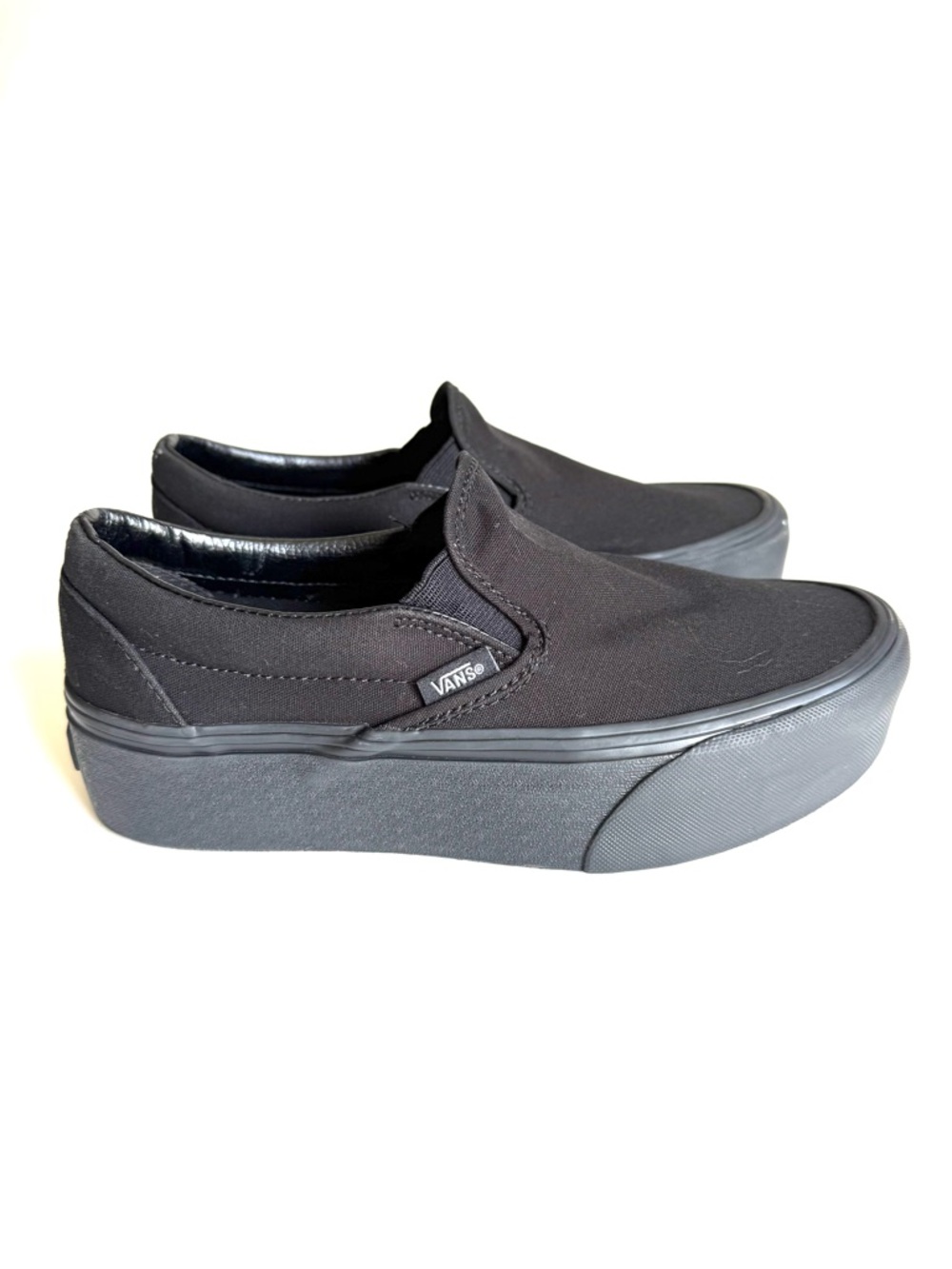 Vans Classic Slip-On Stackform Triple Black Platform Sneakers Sz 7.5W/6M EUC - Picture 3 of 15